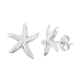 Sterling Silver Shiny Starfish Stud Earrings